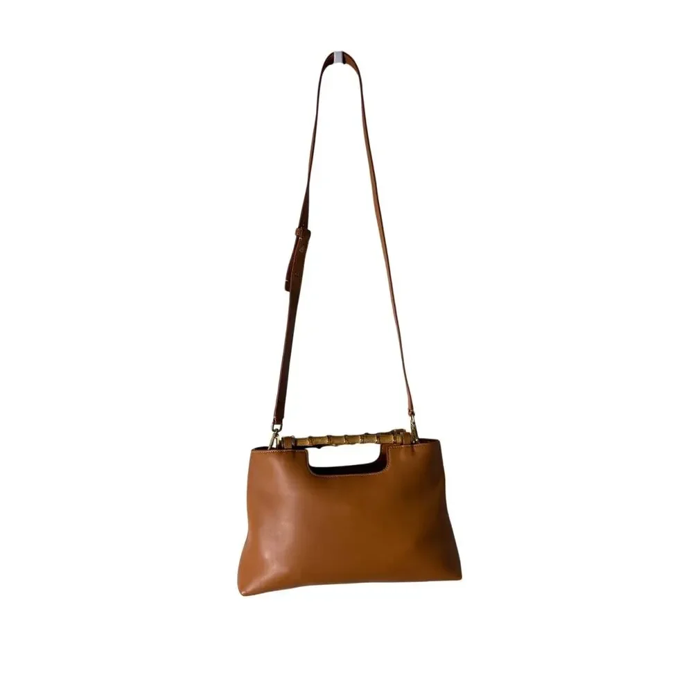 J. McLaughlin Dark Orange Folly Leather Purse with Bamboo Handles